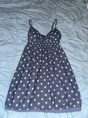 Derek Heart Navy and white Polka Dot Spaghetti Strap babydoll tank top size M